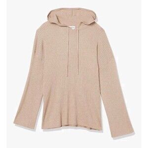 The Drop Women’s Tan Long Sleeve Ribbed Drawstring Hoodie Medium